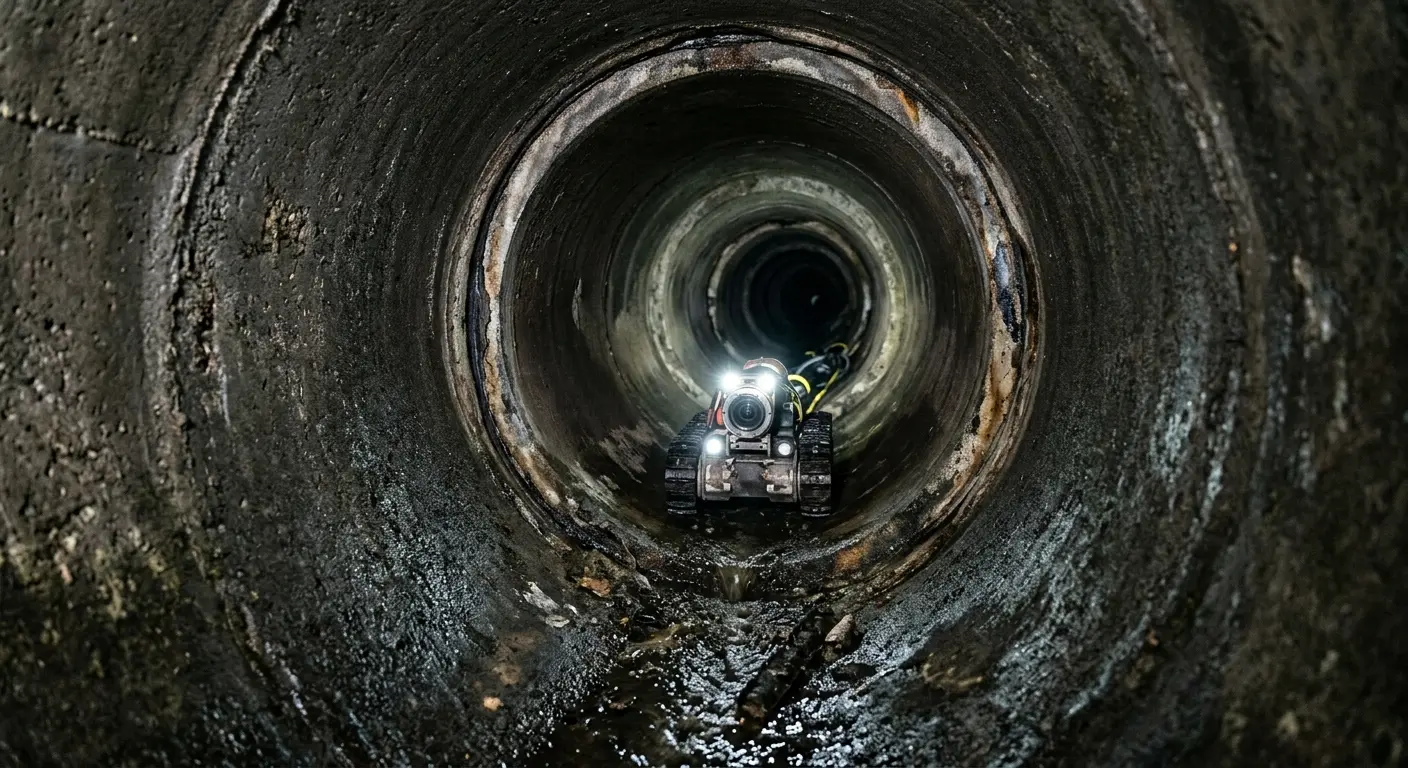 Robotic sewer camera inspecting pipe interior for Sewer Line Cleaning in New Holland